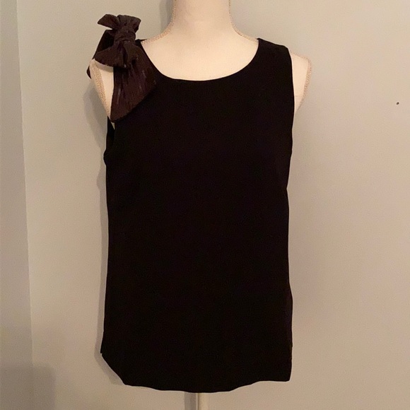 J Crew black top with sequin bow on right shoulder - Picture 2 of 4